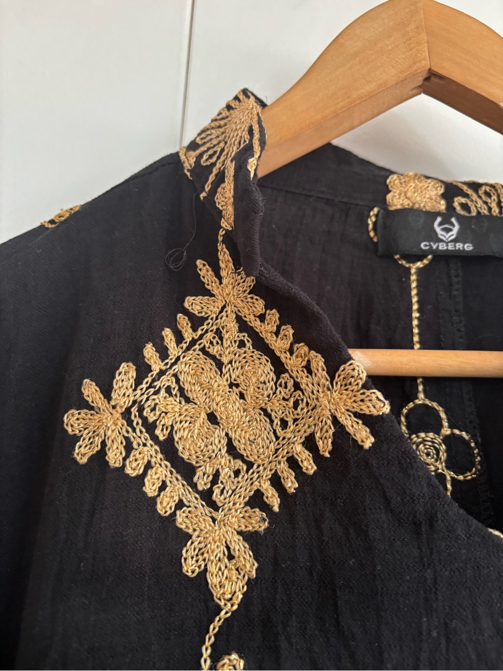 Black Oversized Tunic Top with Gold Embroidered Motifs - Picture 3 of 7